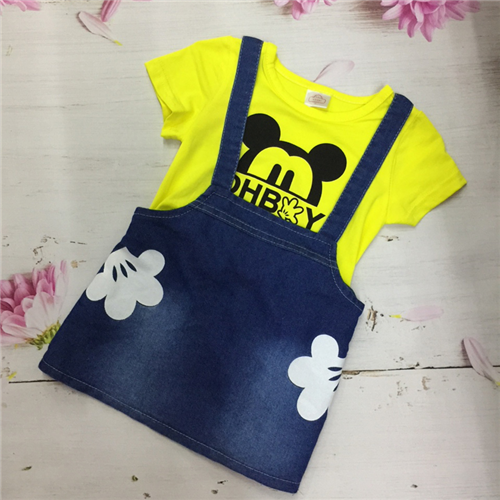 Bán Bộ váy yếm jean áo phông bé gái (6-24M)