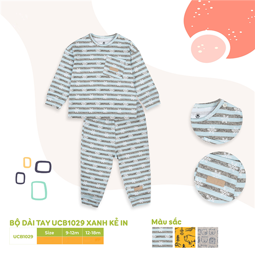 Bán Bộ dài tay cài vai Uri&Finn UCB1029 (xanh kẻ in)