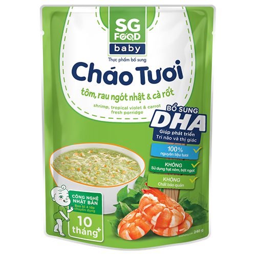Bán Cháo tươi tôm, rau ngót Nhật và cà rốt 240g (trên 10 tháng).