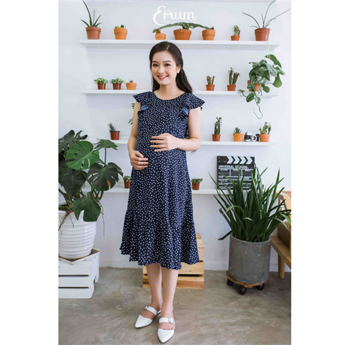 Bán Đầm bầu nhún bèo bi xanh đen Emum