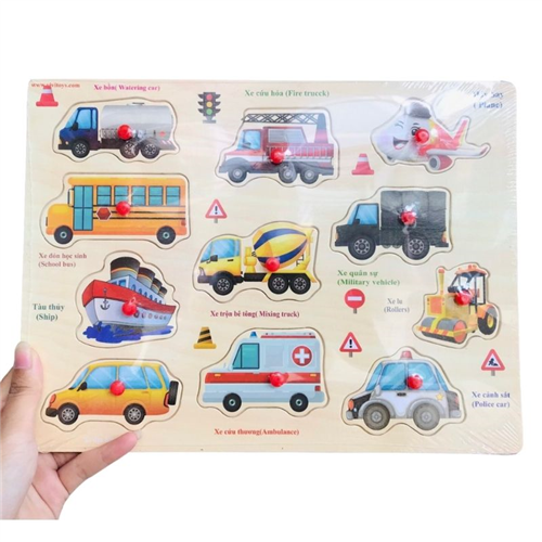 Bán Bảng song ngữ phương tiện giao thông có núm gỗ Vivitoys 748