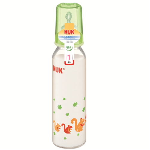 Bán Bình sữa Nuk 230ml (cổ hẹp, thủy tinh, núm silicone)