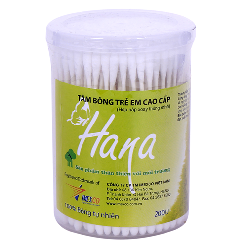 Bán Tăm bông Hana trẻ em hộp tròn - 200 chiếc (lõi giấy)