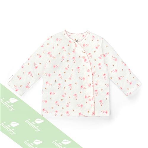 Bán Áo cài lệch dài tay Lullaby NH58B (trắng in ngỗng hồng)