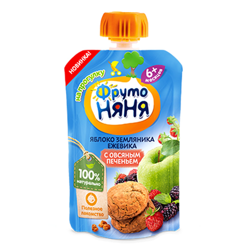 Bán Trái cây nghiền vị táo, dâu đất, mâm xôi đen và bánh yến mạch Fruto Nyanya (90g)