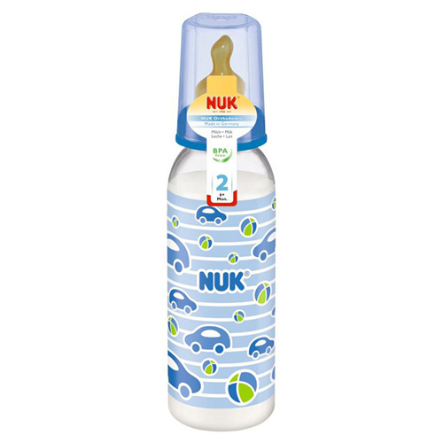 Bán Bình sữa Nuk 741417 240ml (cổ hẹp, nhựa PP, núm cao su)