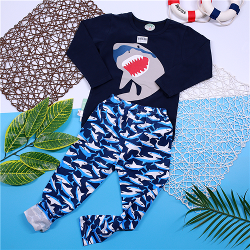 Bán Bộ thun cotton dài tay in họa tiết bé trai (1-5T)