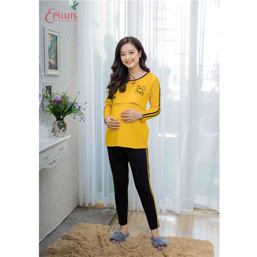 Bán Bộ bầu cho bé ti tay dài in happy vàng Emum