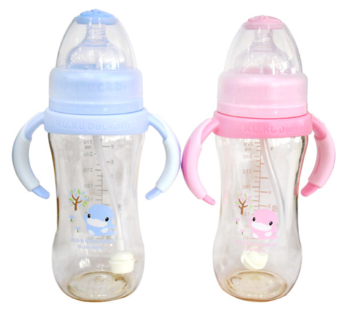 Bán Bình sữa cổ rộng có tay cầm nhựa Pes 280ml kuku5838