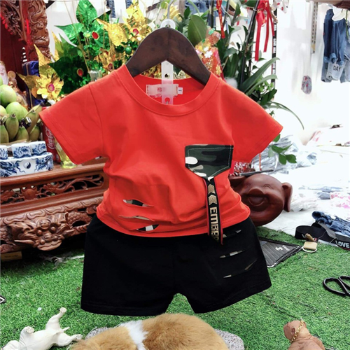 Bán Bộ quần áo bé trai cộc tay túi rằn ri (1-5T)