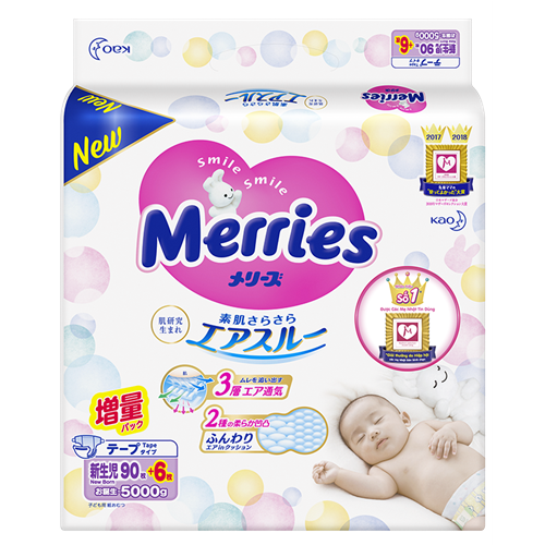 Bán Tã - Bỉm dán Merries Newborn NB90 + 6 miếng (<5kg)