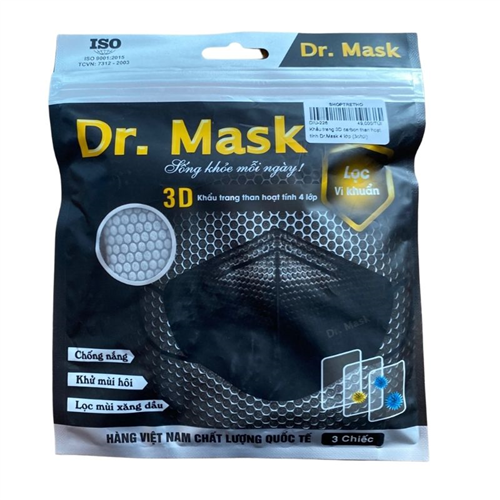 Bán Khẩu trang 3D than hoạt tính 4 lớp Dr. Mask (3c/túi)