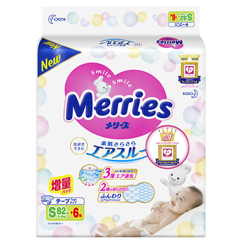 Bán Tã - Bỉm dán Merries S82 + 6 miếng (4-8kg)