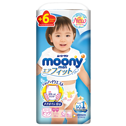 Bán Tã - bỉm quần moony XL38 + 6 miếng (Gái)