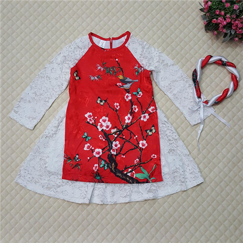 Bán Váy áo dài gấm ren hoa C1025 (2-6T)