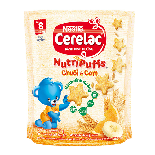 Bán Bánh ăn dặm Nestlé Cerelac Nutripuffs vị chuối cam (50g)