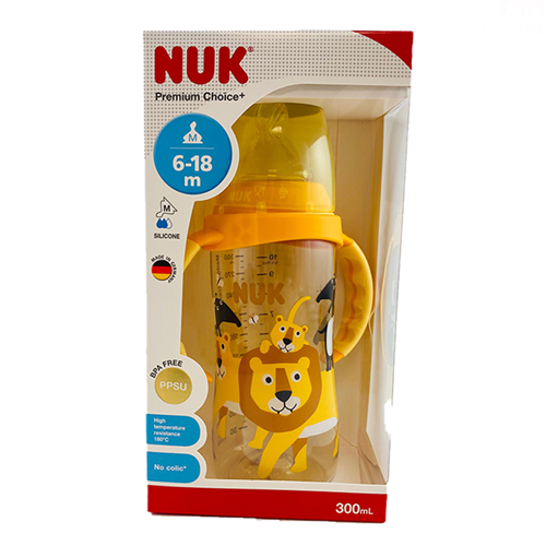 Bán Bình sữa nhựa PPSU cổ rộng  Nuk Animals 300ml (có tay cầm)