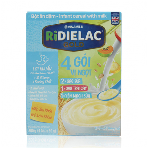 Bán Bột ăn dặm Ridielac Gold 4 gói 3 vị ngọt (200g)