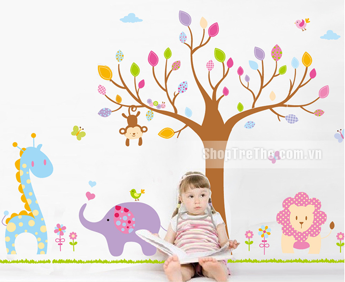 Tranh dán tường thú xinh đa sắc M008