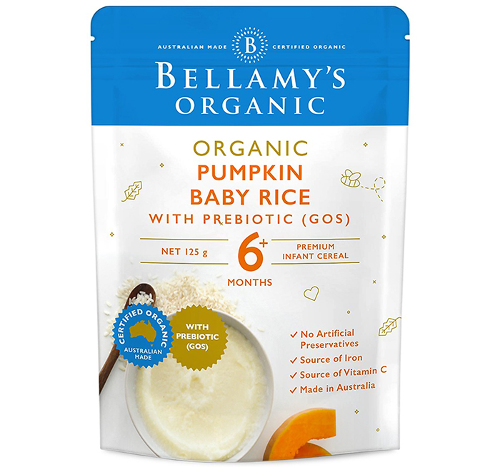 Bột dinh dưỡng hữu cơ Bellamy's Organic bí đỏ, gạo với Prebiotic 125g (6M+)