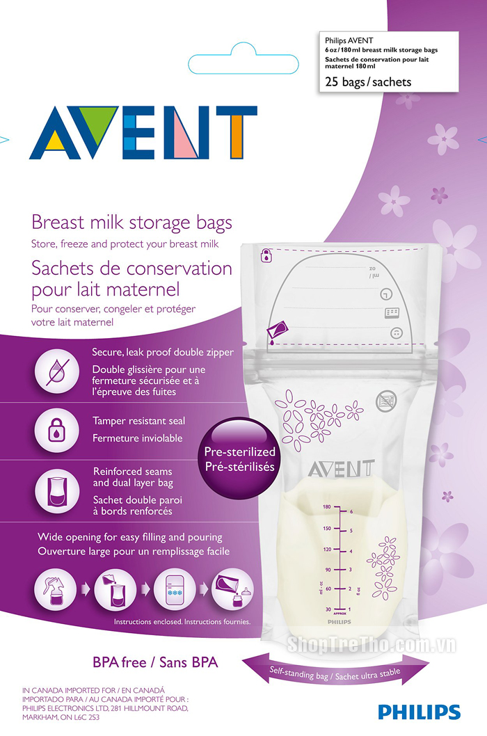 Túi trữ sữa avent SCF603.25 180ml (25 túi)