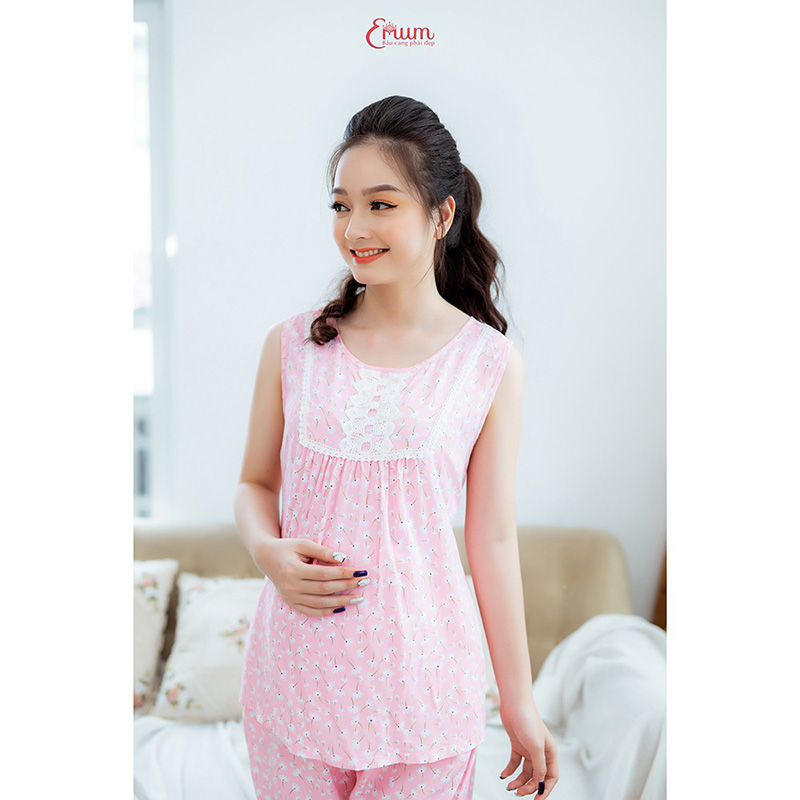 Bộ bầu lửng phối ren cổ hồng Emum