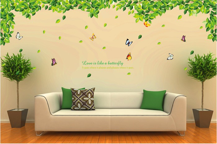 Tranh dán tường tán lá họa tiết con bướm