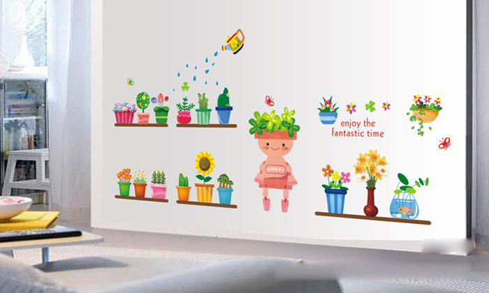 Tranh dán tường chậu cây xinh xắn