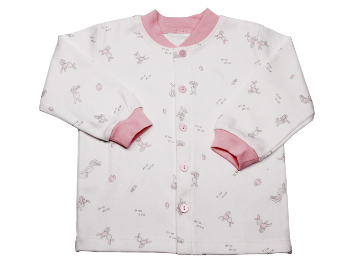 Áo sơ sinh Miomio cúc giữa in thỏ (màu hồng) 
