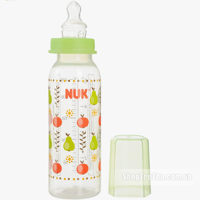 Bình sữa Nuk 240ml nhựa PP (núm silicone, cổ thường) BPA Free