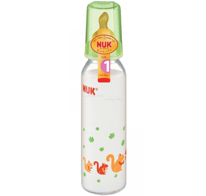 Bình sữa Nuk 230ml (hẹp, thủy tinh, su) 745018