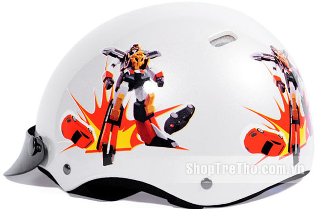 Mũ bảo hiểm Protec Kitty màu trắng in Robot size S