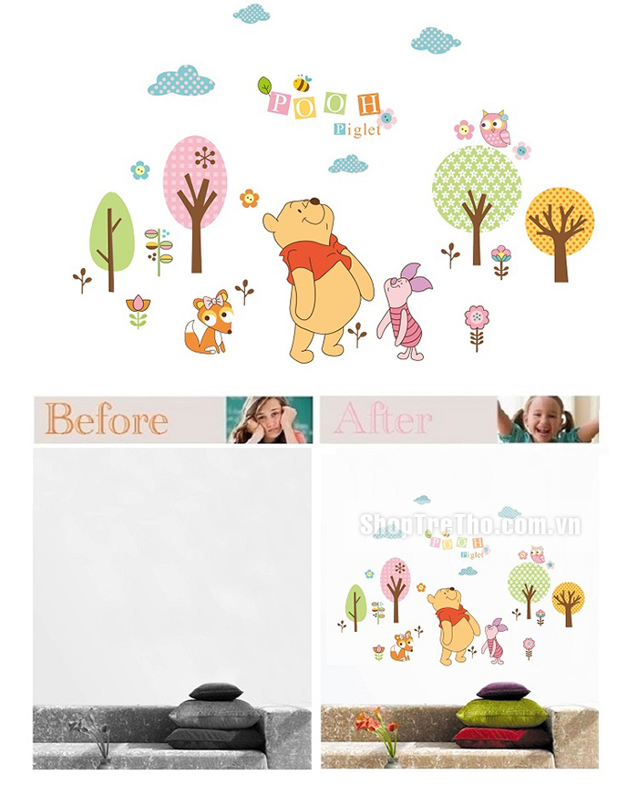 Tranh dán tường gấu pooh piglet M0055