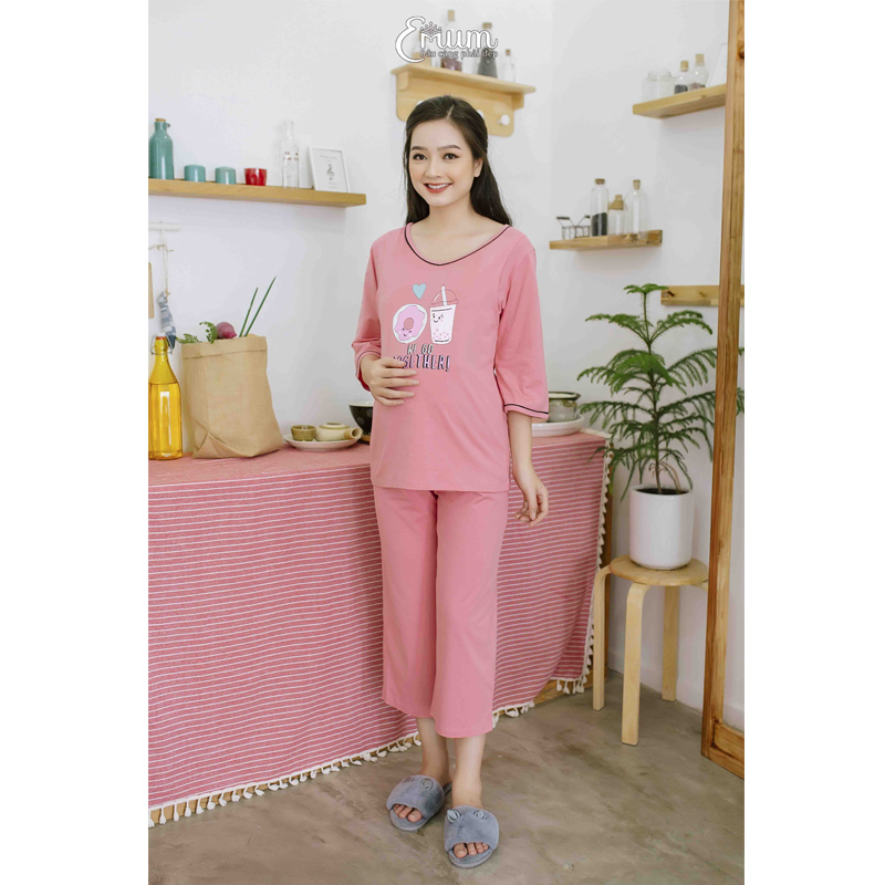 Bộ bầu cổ tim in ly hồng ruốc Emum