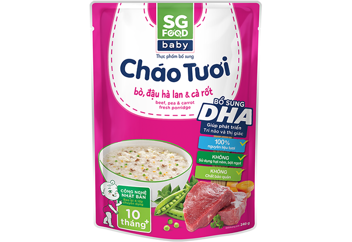 Chao tuoi Baby SG Food - Bo, dau Ha Lan, ca rot 240g