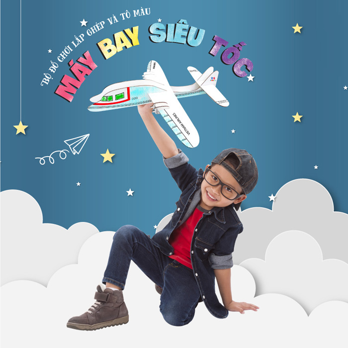 Bộ đồ chơi lắp ghép và tô màu: Máy bay siêu tốc