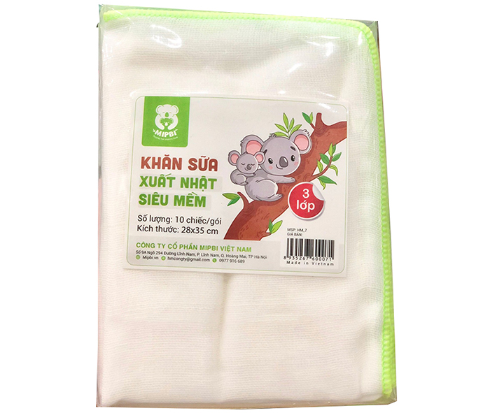 Khăn sữa xuất Nhật MiPBi 3 lớp (28x35cm) 