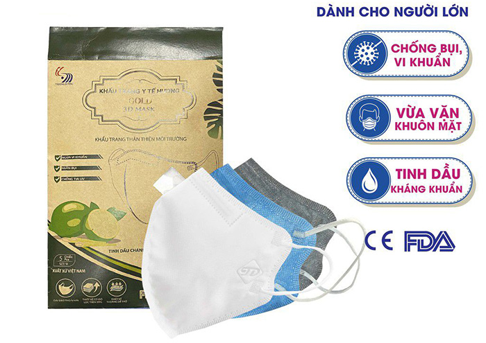 Khẩu trang y tế cao cấp Gold 3D Mask Trường Dương hương tinh dầu chanh sả (5c/túi)