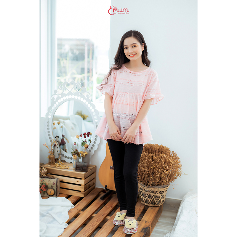 Quần bầu legging dài trơn không túi đen Emum