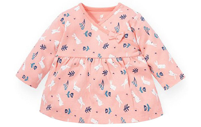 Áo bé gái chữ A cổ tim Lullaby NH118B (Hồng cam in)