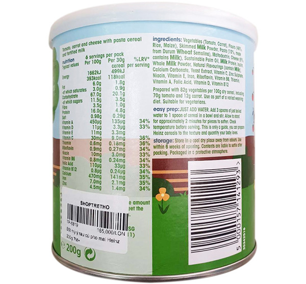 Bột mì Ý rau củ phô mai Heinz 200g