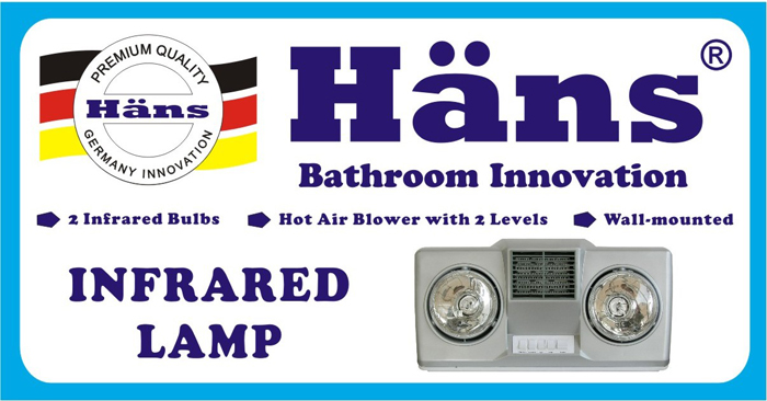Đèn sưởi Hans 2 bóng thổi gió nóng H2B-HW