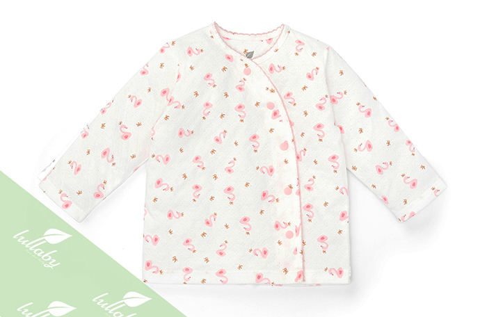 Áo cài lệch dài tay Lullaby NH58B (trắng in ngỗng hồng)