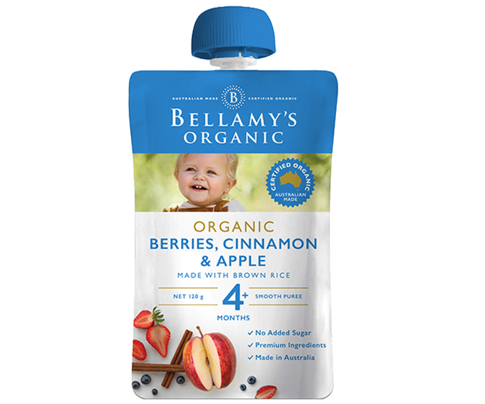 Hỗn hợp quả mọng, quế, táo Bellamy's Organic 120g (4M+)