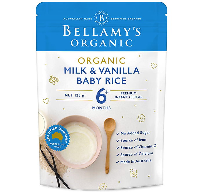 Bột dinh dưỡng hữu cơ Bellamy's Organic gạo, sữa, vani 125g (6M+)