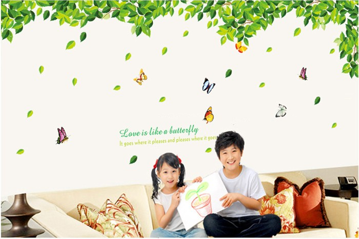 Tranh dán tường tán lá họa tiết con bướm