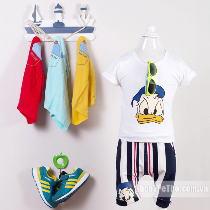 Bộ quần áo phông cho bé trai hình vịt Donald