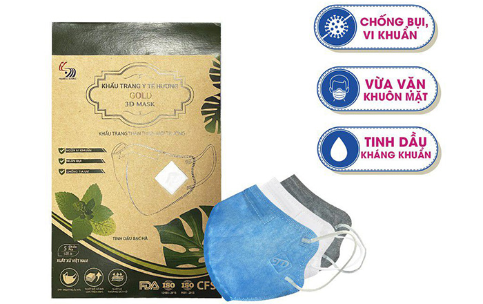 Khẩu trang y tế cao cấp Gold 3D Mask Trường Dương hương tinh dầu bạc hà (5c/túi)