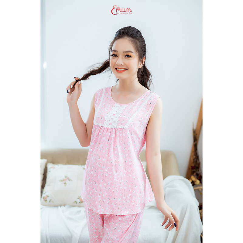 Bộ bầu lửng phối ren cổ hồng Emum