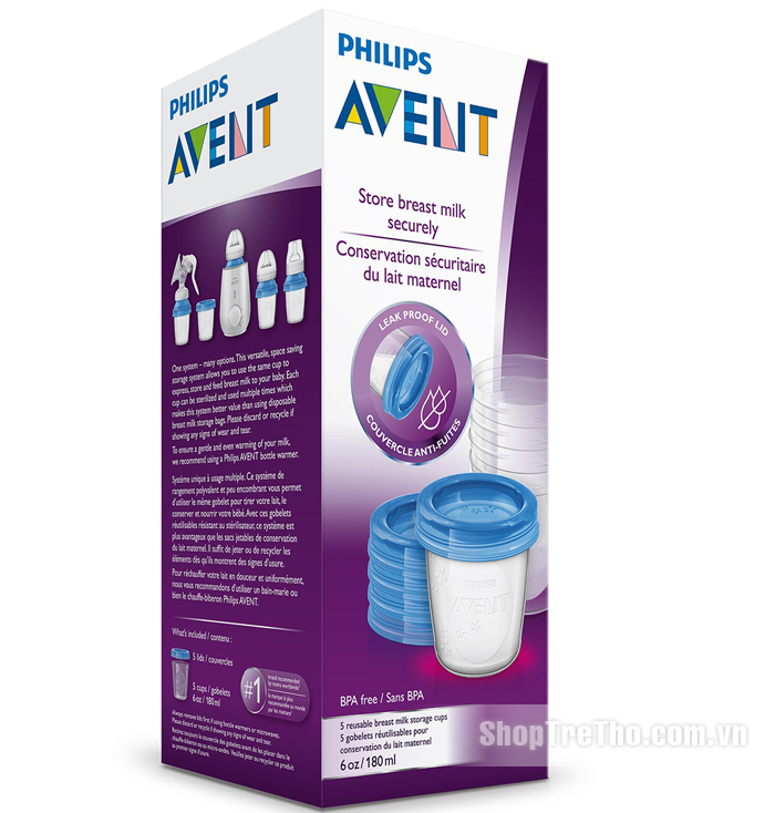 Cốc trữ sữa VIA Philips Avent SCF619/05 180ml (5 cốc)